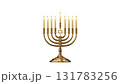 Brass menorah with candles lit for Hanukkah joy, created AI, PNG 131783256
