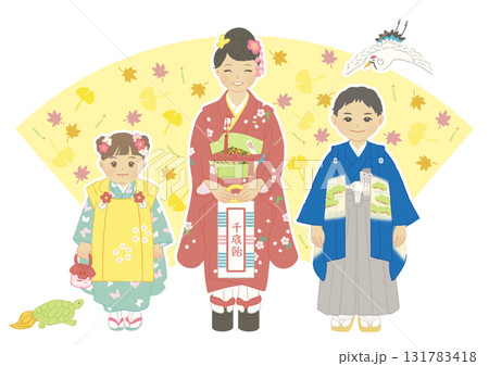 着物を着た子供たち　七五三　背景あり 131783418