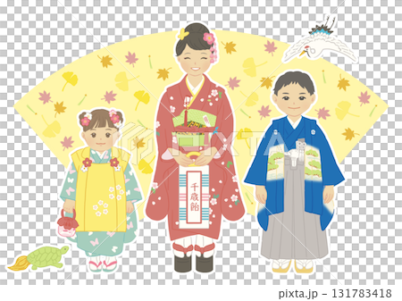 着物を着た子供たち　七五三　背景あり 131783418