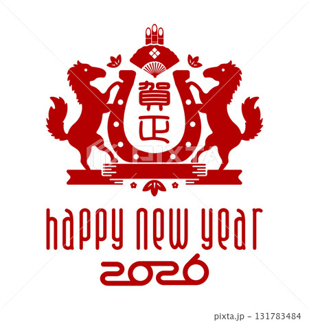 2026 令和8年 年賀状素材 / 午年エンブレムイラスト 131783484