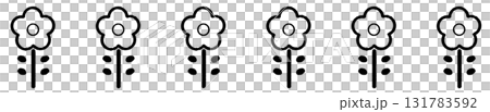 Hand-drawn illustration of six flowers, black line drawing 131783592