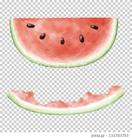 切開的西瓜的水彩插圖 131783703