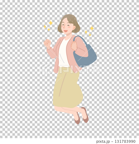 ジャンプをして喜ぶ女性社員 ジャンプをして喜ぶ女性社員 131783990