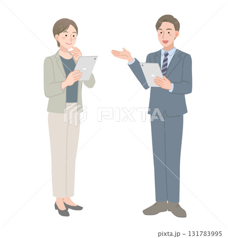 タブレットを持って説明をする営業マン タブレットを持って説明をする営業マン 131783995