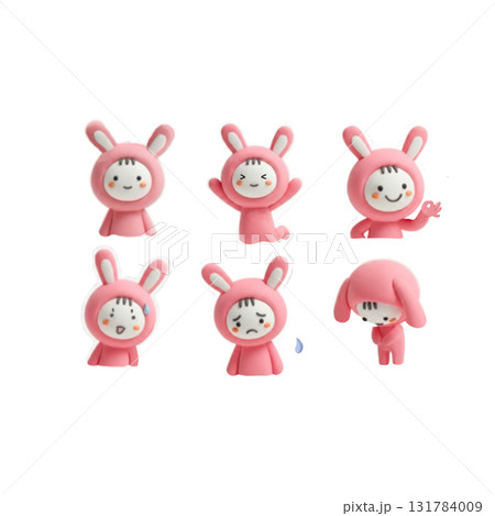 うさぎのキャラクター6ポーズセット　Rabbit set 6 poses 131784009