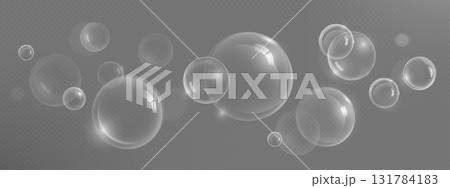 Clear soap spheres with shampoo bubble Clear soap spheres with shampoo bubble 131784183
