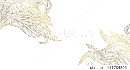 Elegant floral vector background, golden line art leaves, palm branches, delicate botanical patterns, nature, Japanese design. Luxury spa cards, summer wallpapers, wedding templates. Elegant floral vector background, golden line art leaves, palm branches, delicate botanical patterns, nature, Japanese design. Luxury spa cards, summer wallpapers, wedding templates. 131784206