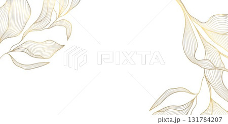 Elegant floral vector background, golden line art leaves, palm branches, delicate botanical patterns, nature, Japanese design. Luxury spa cards, summer wallpapers, wedding templates. Elegant floral vector background, golden line art leaves, palm branches, delicate botanical patterns, nature, Japanese design. Luxury spa cards, summer wallpapers, wedding templates. 131784207