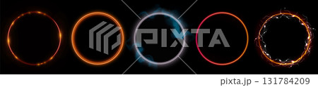 Neon halo circles with electric effects Neon halo circles with electric effects 131784209