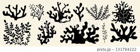 Black seaweed silhouettes set isolated on white 131784222