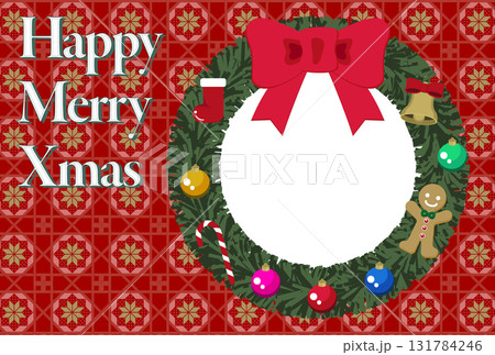 おしゃれで可愛いクリスマスのグリーティングカード Happy Merry Xmas 赤 131784246