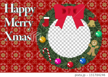 おしゃれで可愛いクリスマスのグリーティングカード Happy Merry Xmas 赤 131784246