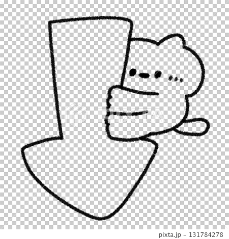 Cute and relaxed cat illustration riding on a down arrow (monochrome) Cute and relaxed cat illustration riding on a down arrow (monochrome) 131784278