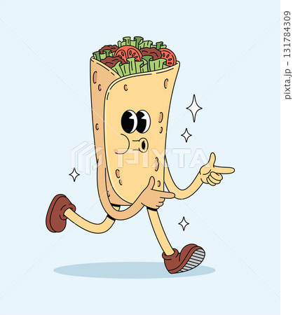 kebab energetic walk groovy cartoon illustration 131784309