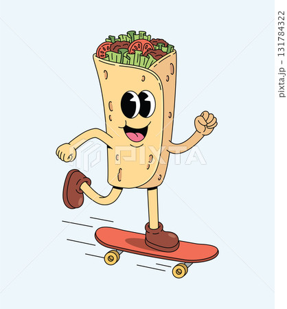 kebab skateboard groovy cartoon illustration kebab skateboard groovy cartoon illustration 131784322