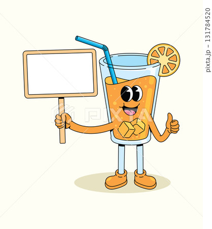 orange drink blank board groovy cartoon illustration 131784520