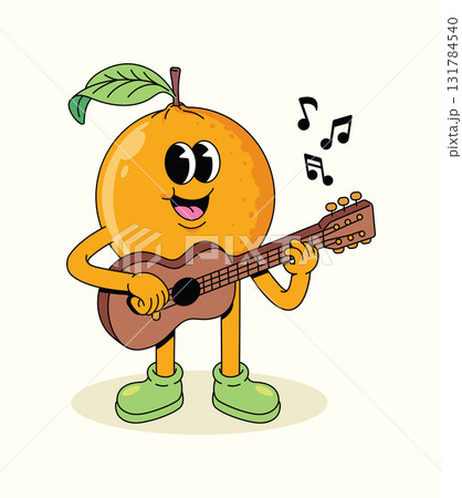 orange guitar groovy cartoon illustration 131784540