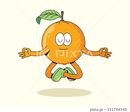 orange meditation poses groovy cartoon illustration 131784548