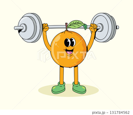 orange weightlifting groovy cartoon illustration 131784562