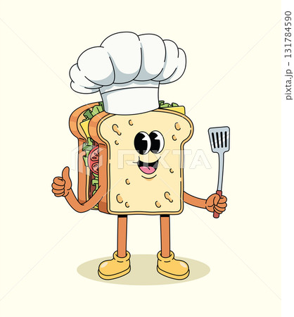 sandwich chef groovy cartoon illustration 131784590