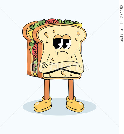 sandwich crossed arms groovy cartoon illustration 131784592