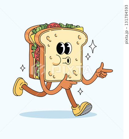 sandwich energetic walk groovy cartoon illustration 131784593