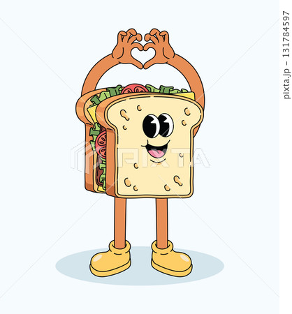 sandwich love sign groovy cartoon illustration 131784597