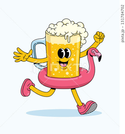beer float flamingo groovy cartoon illustration 131784702