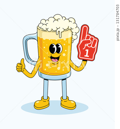 beer foam hand groovy cartoon illustration 131784703