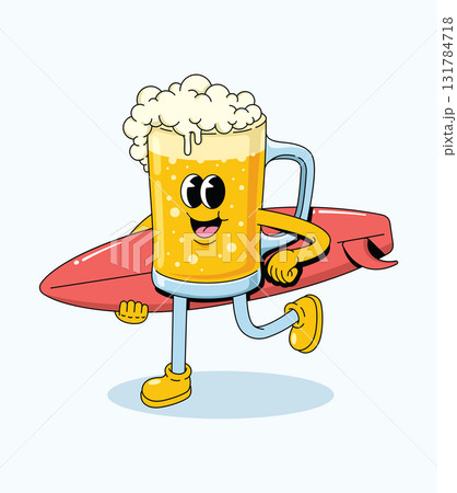 beer mug surf groovy cartoon illustration 131784718
