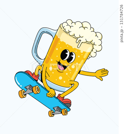 beer style skateboard groovy cartoon illustration 131784726