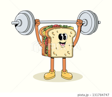 sandwich weightlifting groovy cartoon illustration sandwich weightlifting groovy cartoon illustration 131784747