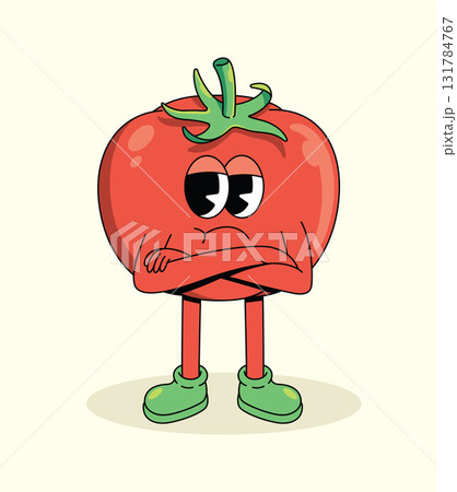 tomato crossed arms groovy cartoon illustration 131784767