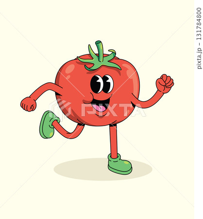 tomato walk groovy cartoon illustration 131784800