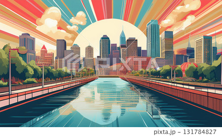 レトロ調に描いた都会の風景イラスト レトロ調に描いた都会の風景イラスト 131784827