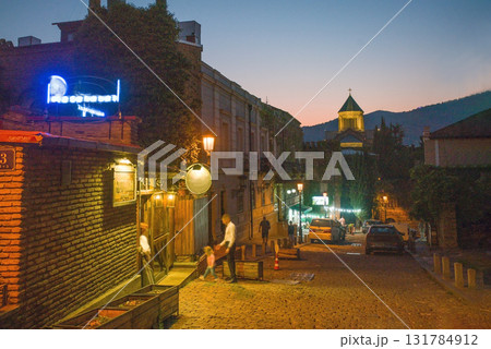 View on Old Town and Metekhi old church in Tbilisiu 131784912