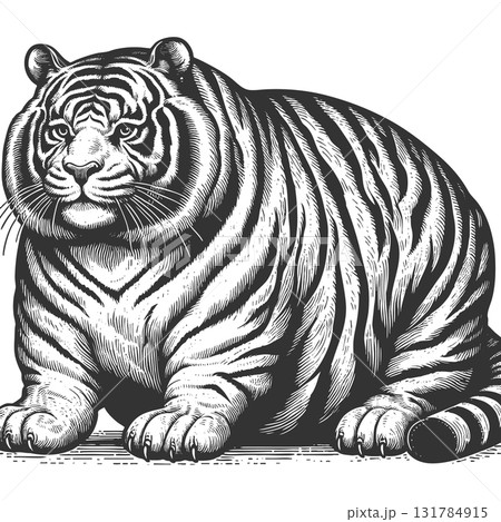 Chubby Tiger engraving sketch raster illustration 131784915