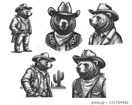 Cowboy Bears in Wild West set raster collection 131784992