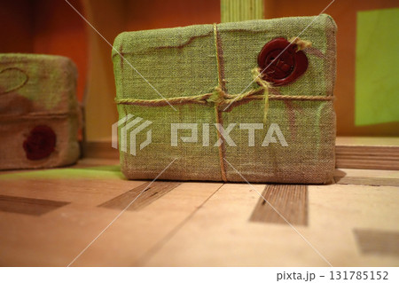 sealed box with sealing wax in post office 131785152