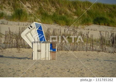 sylt blue and white stripes sunbed on the beach 131785162