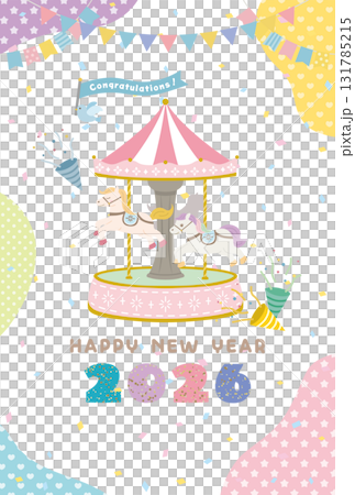 2026年午年　メルヘンなメリーゴーランドの年賀状テンプレート 131785215