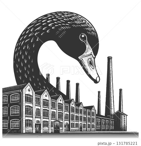 Black Swan Looming Over Industrial Building vector 131785221