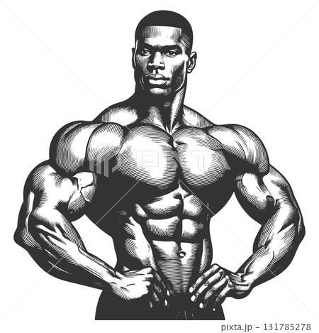 Muscular Bodybuilder Posing engraving raster 131785278