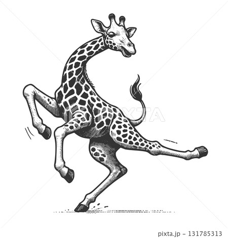 Dancing Giraffe engraving vector Dancing Giraffe engraving vector 131785313