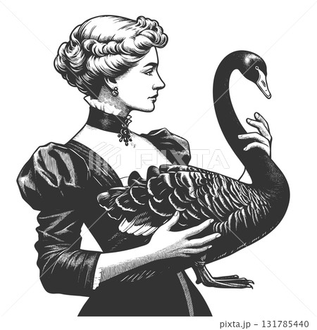Woman Holding Black Swan engraving vector 131785440
