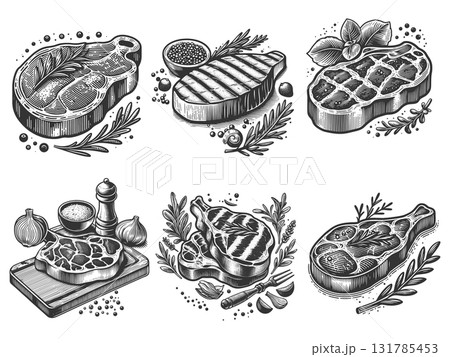 Gourmet Steak and Ingredients vector collection 131785453