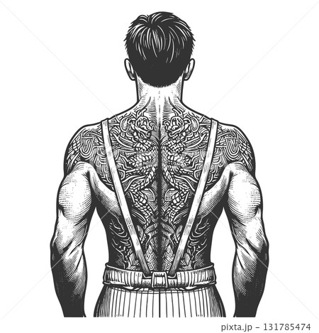 Yakuza Warrior with Full Back Tattoo vector 131785474