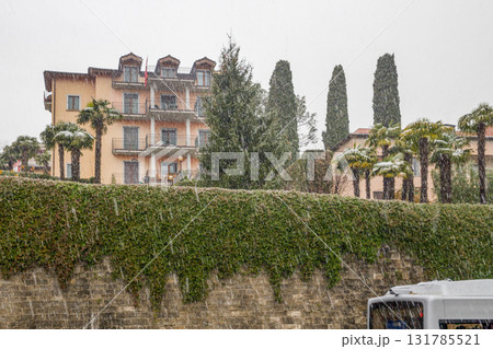 View on  snow falling in Switserland  (Ticini canton) 131785521