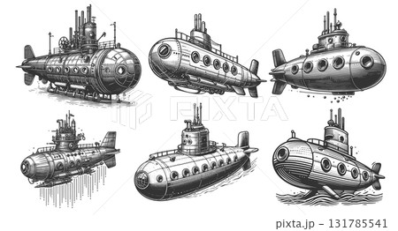 Steampunk Submarines engraving raster collection Steampunk Submarines engraving raster collection 131785541