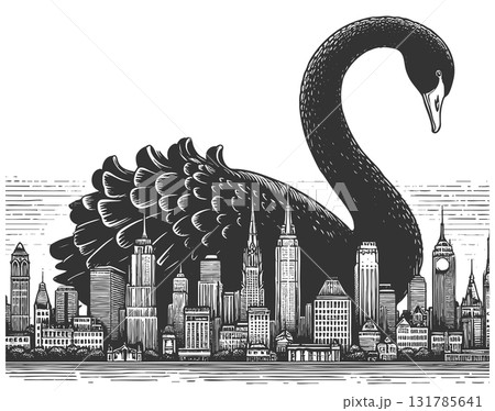 Black Swan City Skyline engraving sketch vector 131785641